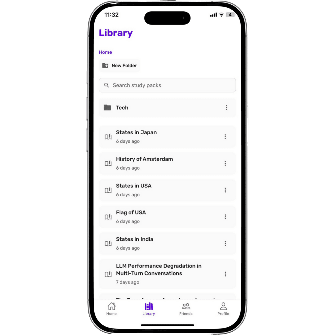 Library view with organized study packs